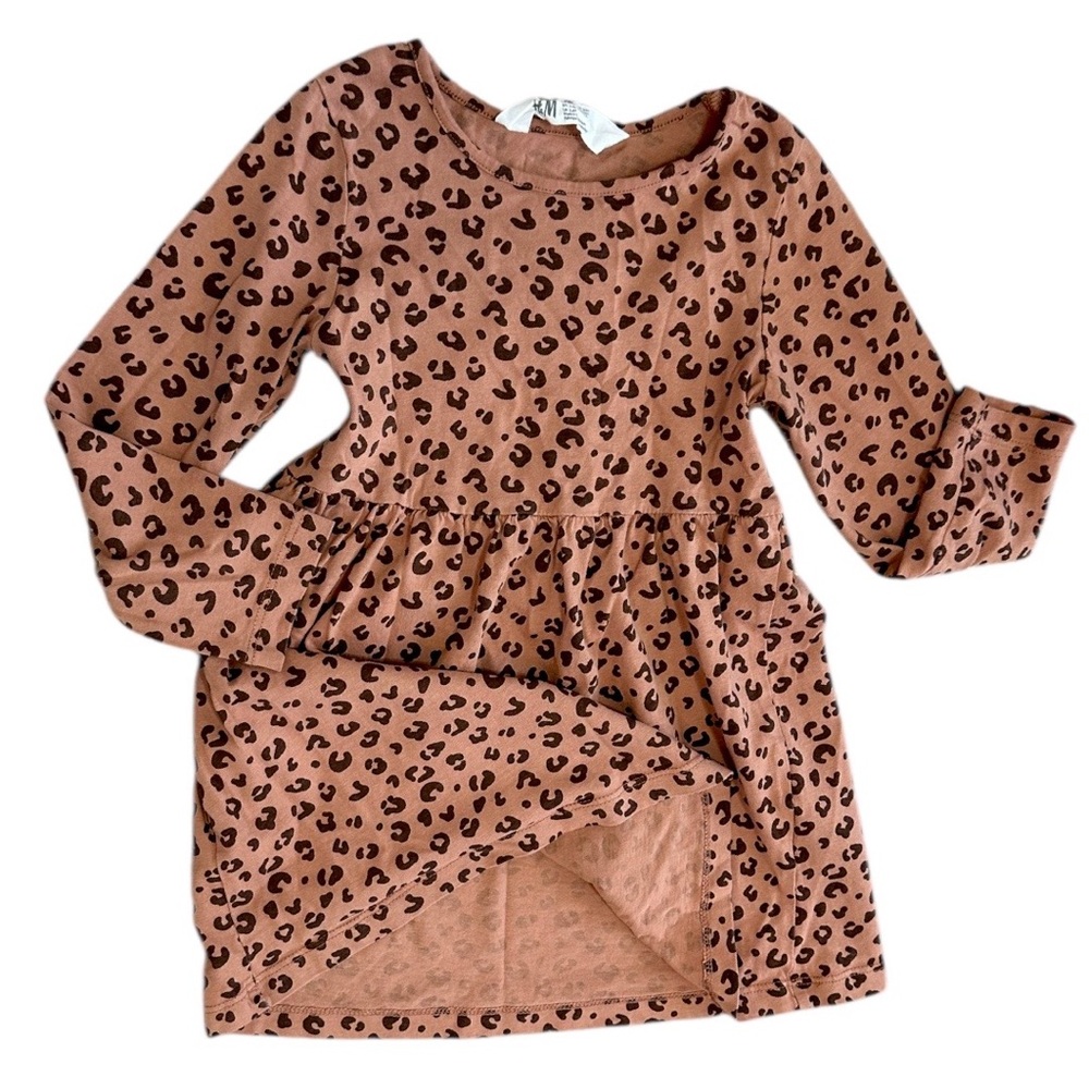 H&M Toddler Girl Leopard Print Long Sleeve Dress Cotton Dress Like New - Picture 4 of 12